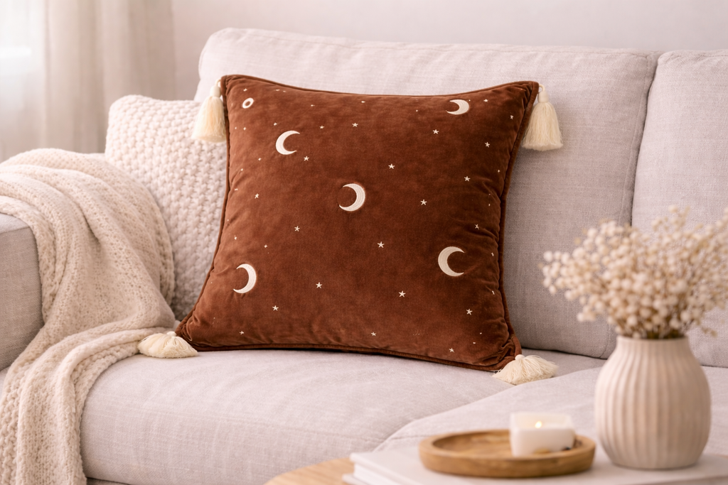 Crescent Moon Tassel Pillow Cover