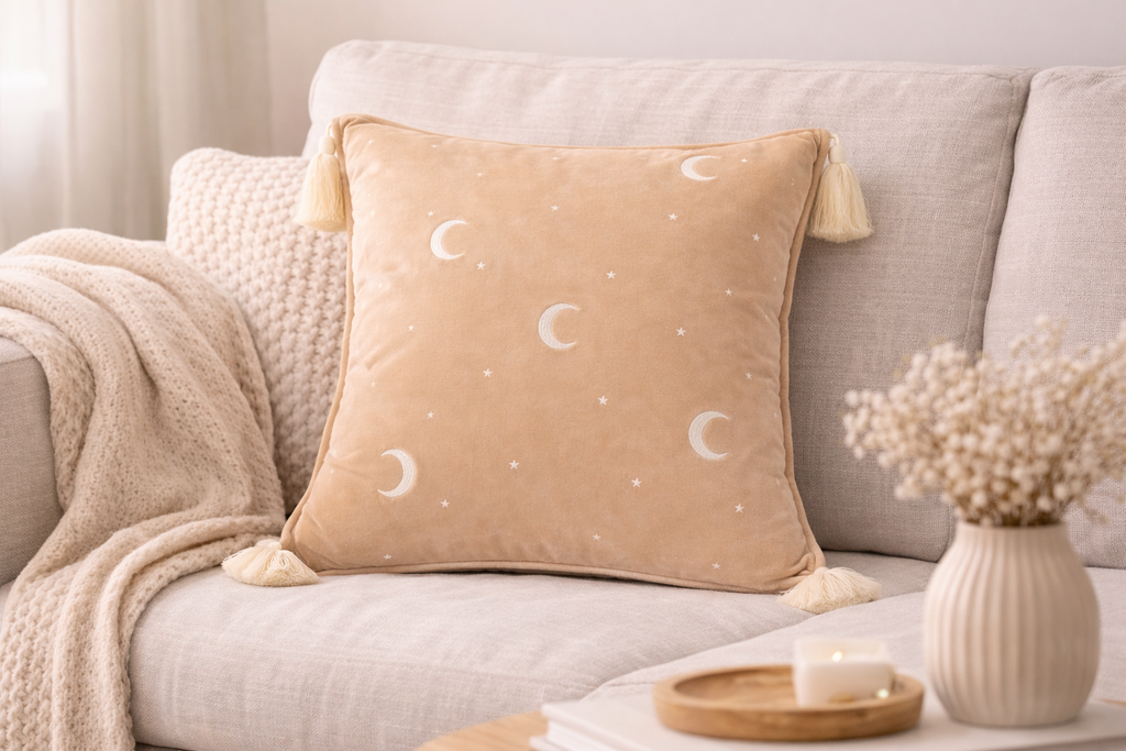 Crescent Moon Tassel Pillow Cover