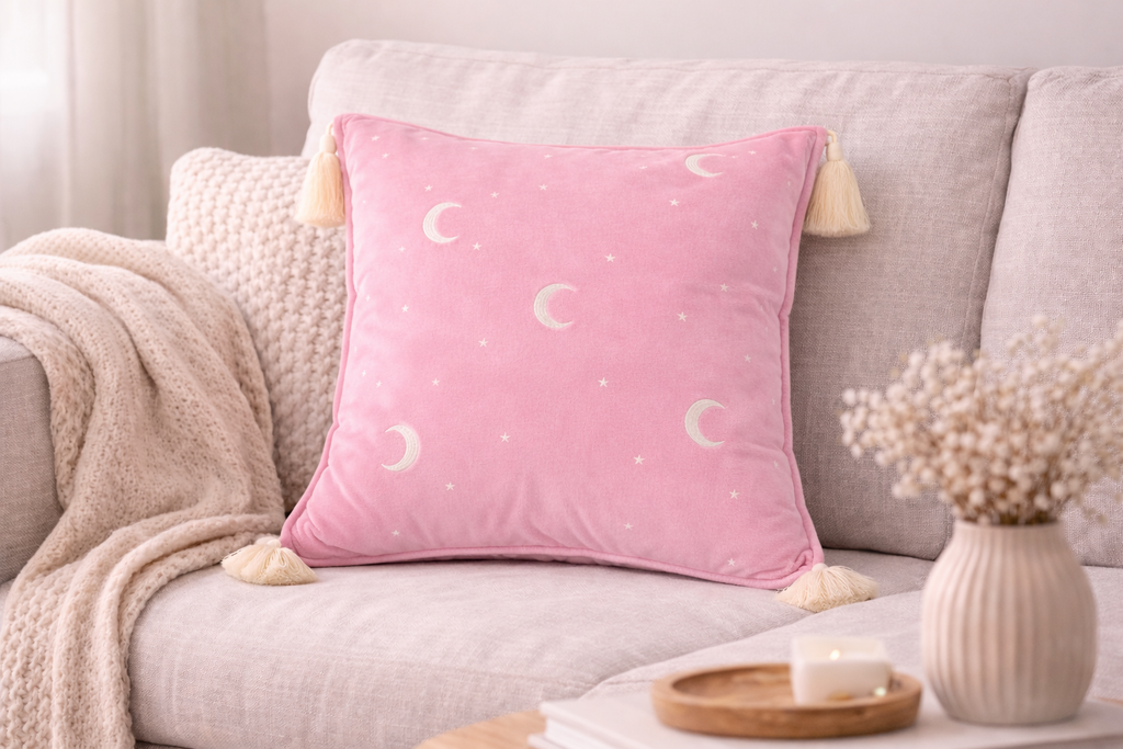 Crescent Moon Tassel Pillow Cover